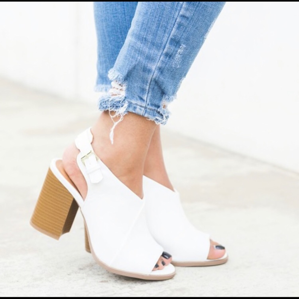 Stacked Heels, White 8.5